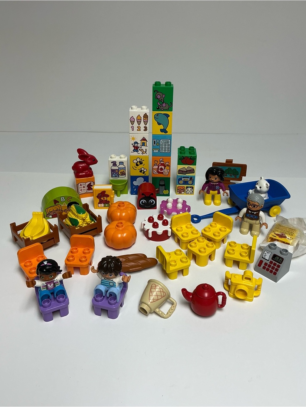 LEGO DUPLO Special Parts Lot- People, Food, Printed Blocks, Furniture